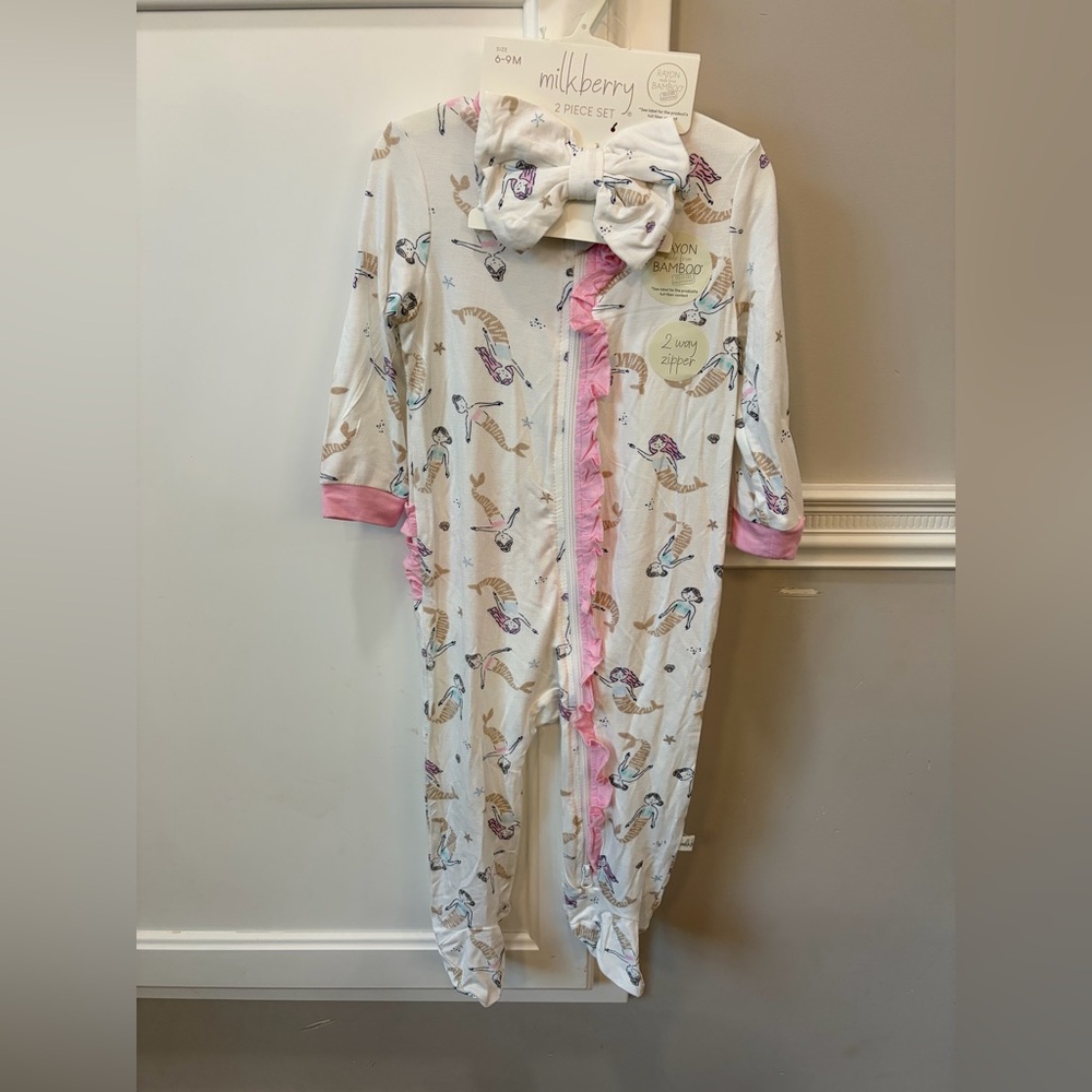 Milkberry 6-9m mermaid zip up pjs